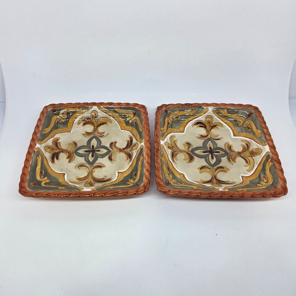 Artimino Sienna Terracotta Set Of 2 Square 8" Salad Plates READ DESC